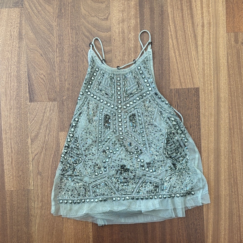 Free People Embellished Gray Camisole
